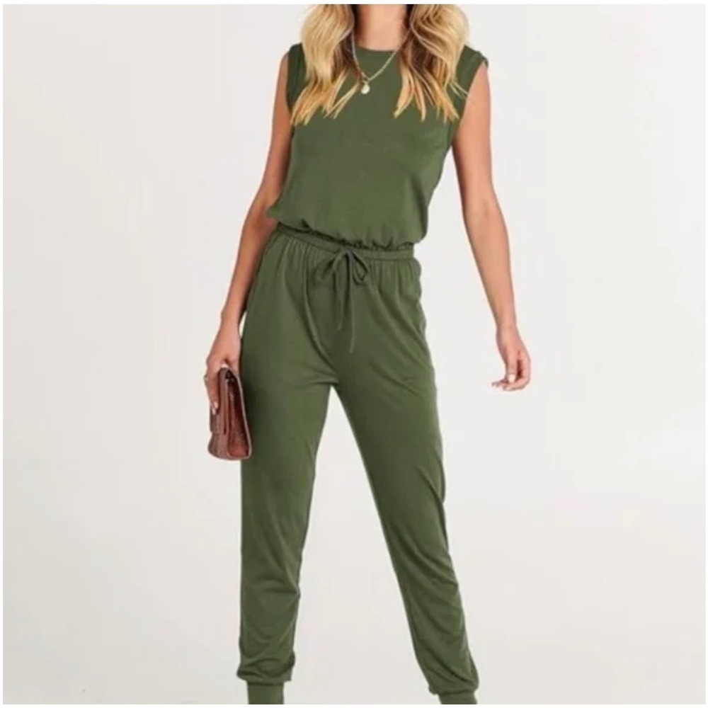 Pact Olivine Relaxed Slub Muscle Tee Jumpsuit Organic Cotton Green Medium NEW